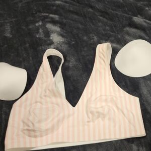 Victoria's Secret Pink and White Striped Slumber Bra With Padded Removable Cups